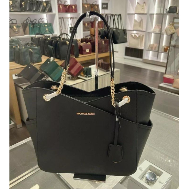 MK jet set large x chain shoulder tote black