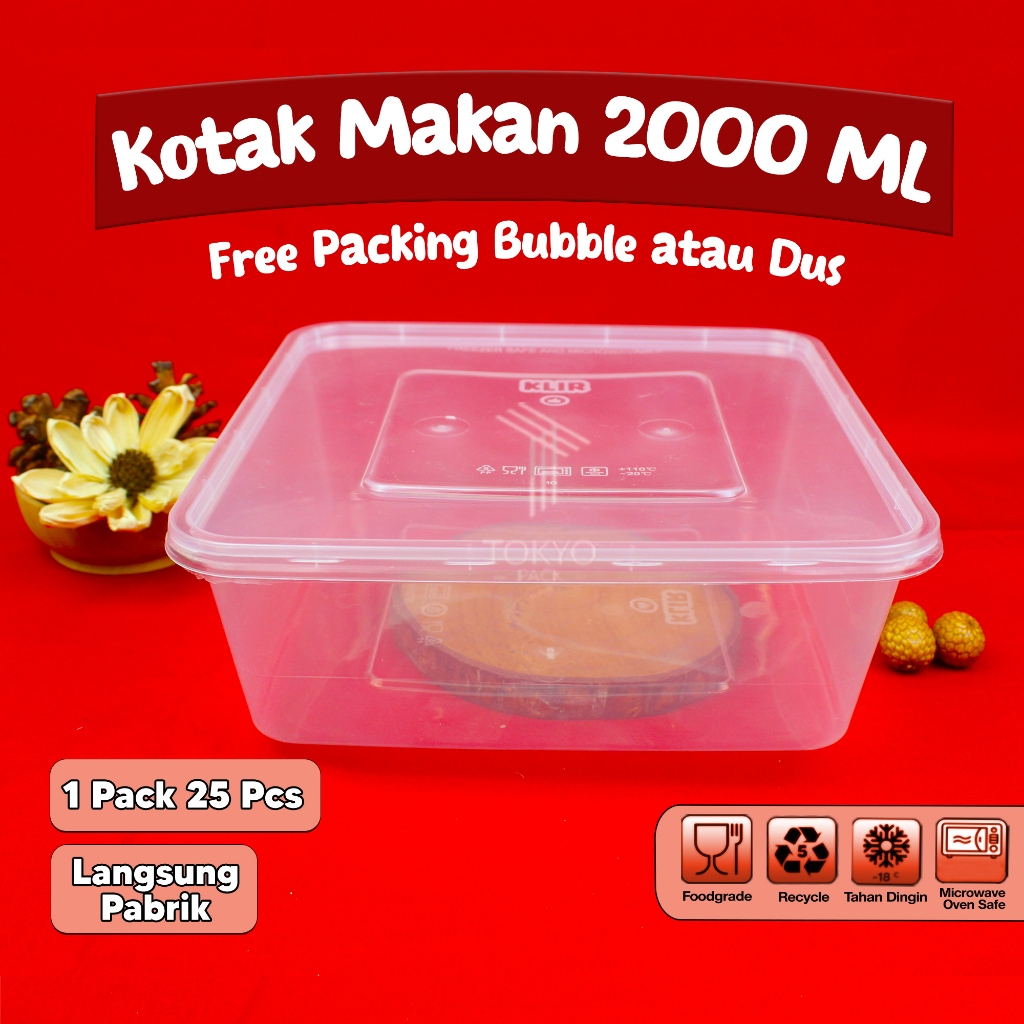 KOTAK MAKAN PLASTIK 2000 ML PERSEGI / THINWALL 2000 ML KOTAK MAKAN PERSEGI MURAH