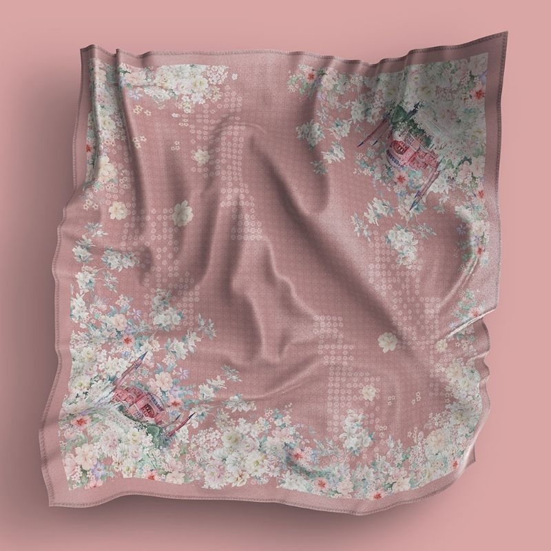 Hijab Harumna segi empat motif Hagia Sophia mauve original design