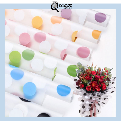 

20 LEMBAR Flower Wrapping Cellophane Polkadot Kertas Buket Bouquet Bunga Palsu Plastik 6005