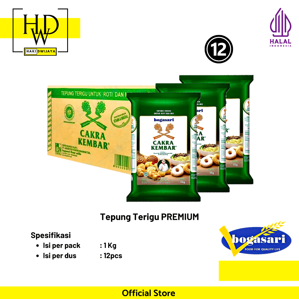 

Bogasari Cakra Kembar Tepung Terigu Premium 1kg x 12 pcs