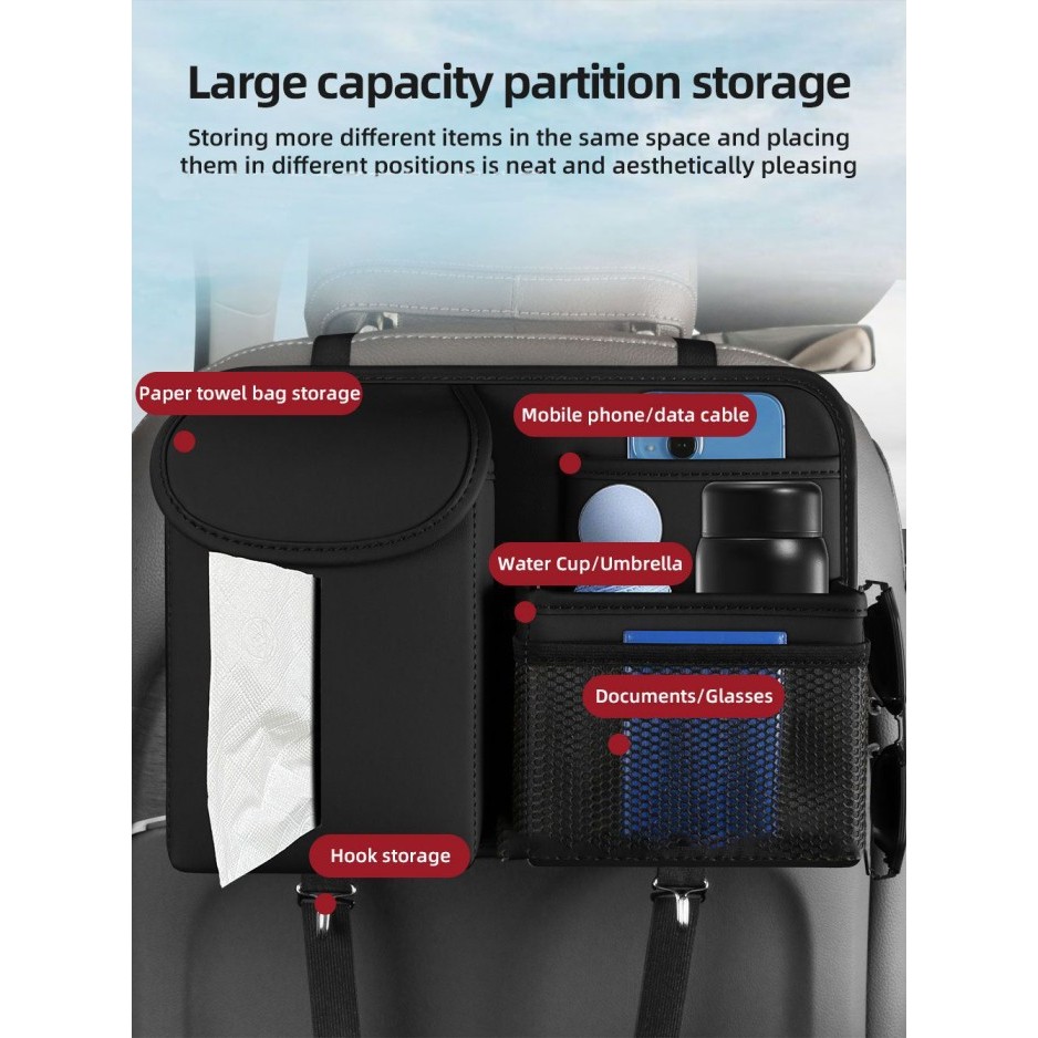 Tempat tissue mobil premium kulit gantung pocket car organizer 3087