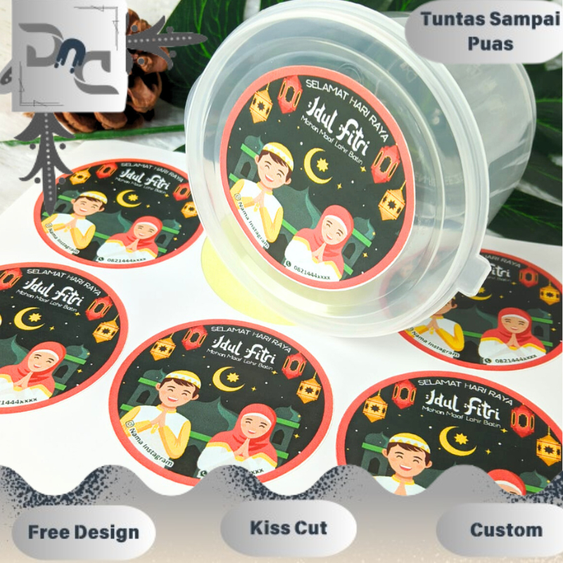 

5-8 Cetak Sticker Label Bulat Idul Fitri Stiker Lebaran Toples Label Kue