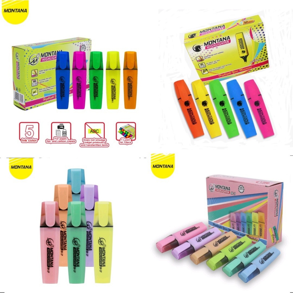 

[ BOX / 12 PCS ] HIGHLIGHTER PENANDA BERWARNA MONTANA