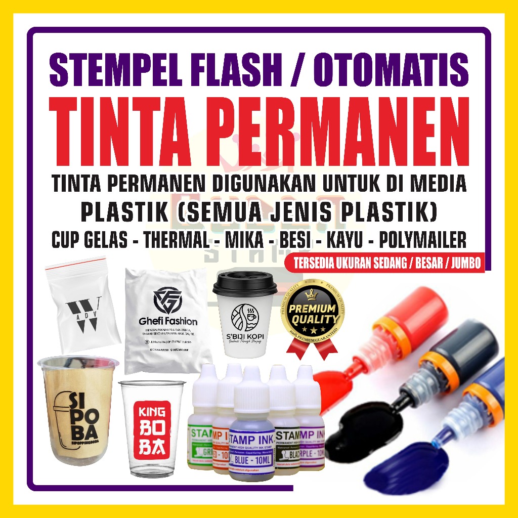 

Stempel Plastik, Stempel Cup Gelas, Sticker, Foil Bag, Botol, Besi, Stempel Custom Tinta Permanen