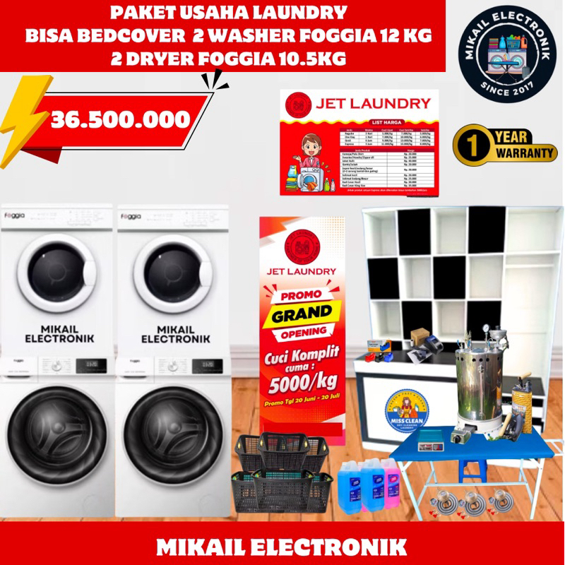 Ay00 PAKET LAUNDRY KILOAN BEDCOVER KING SIZE MESIN CUCI FOGGIA 12 KG DRYER FOGGIA 10.5 KG LENGKAP