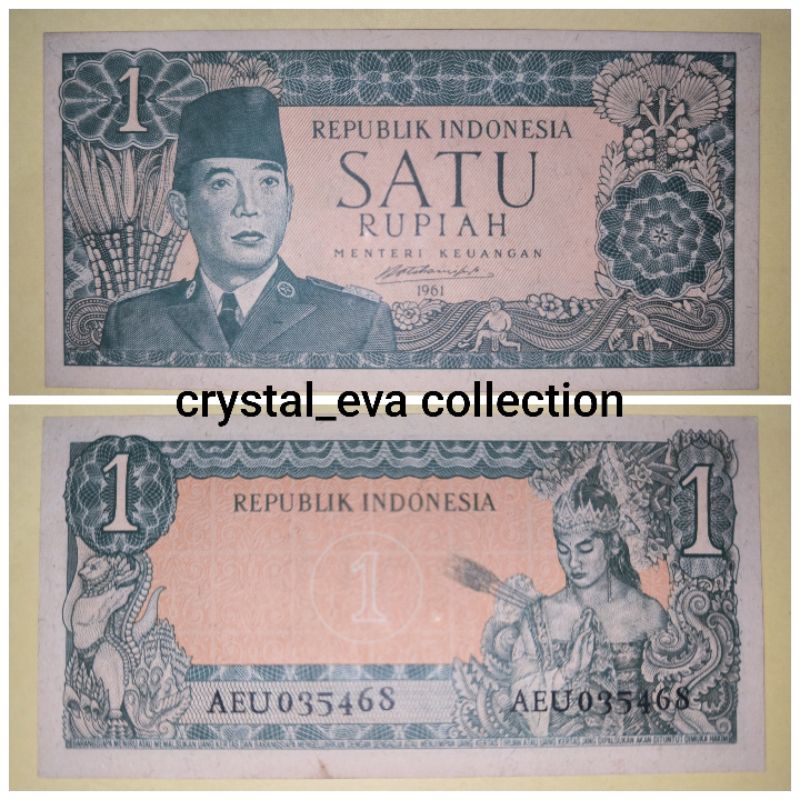 Uang Kertas Kuno Seri Soekarno Borneo 1 Rupiah Tahun 1961 (ASLI)