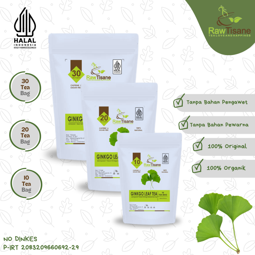 

Ginkgo Leaf Tea : Ginkgo Biloba Leaf Tea / Teh Daun Ginkgo Biloba All Varian Isi 10 | 20 | 30 Tea Bag