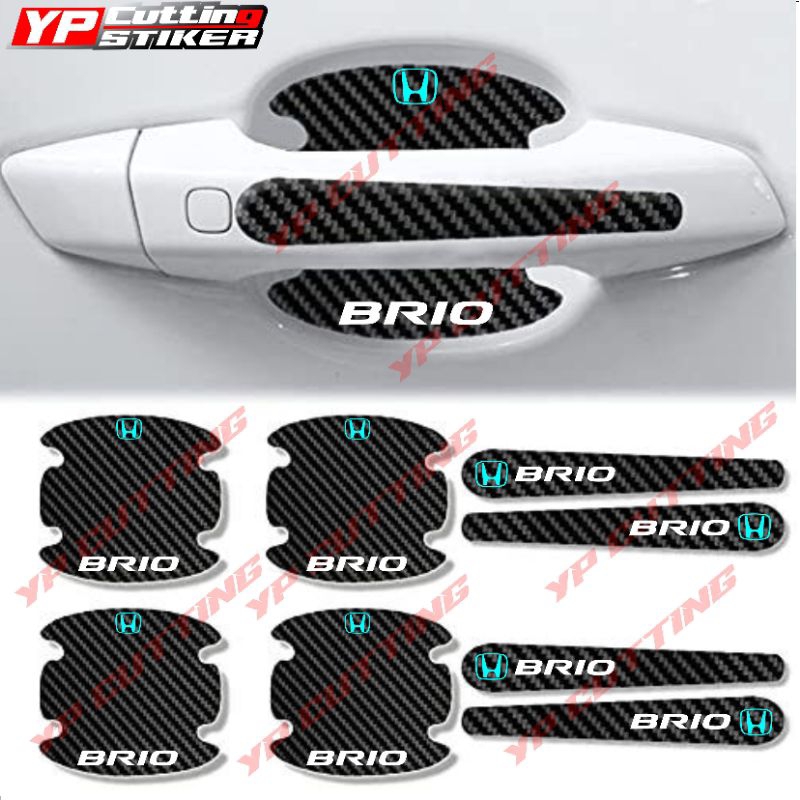 8 pcs sticker handle carbon sticker pelindung gagang pintu mobil brio
