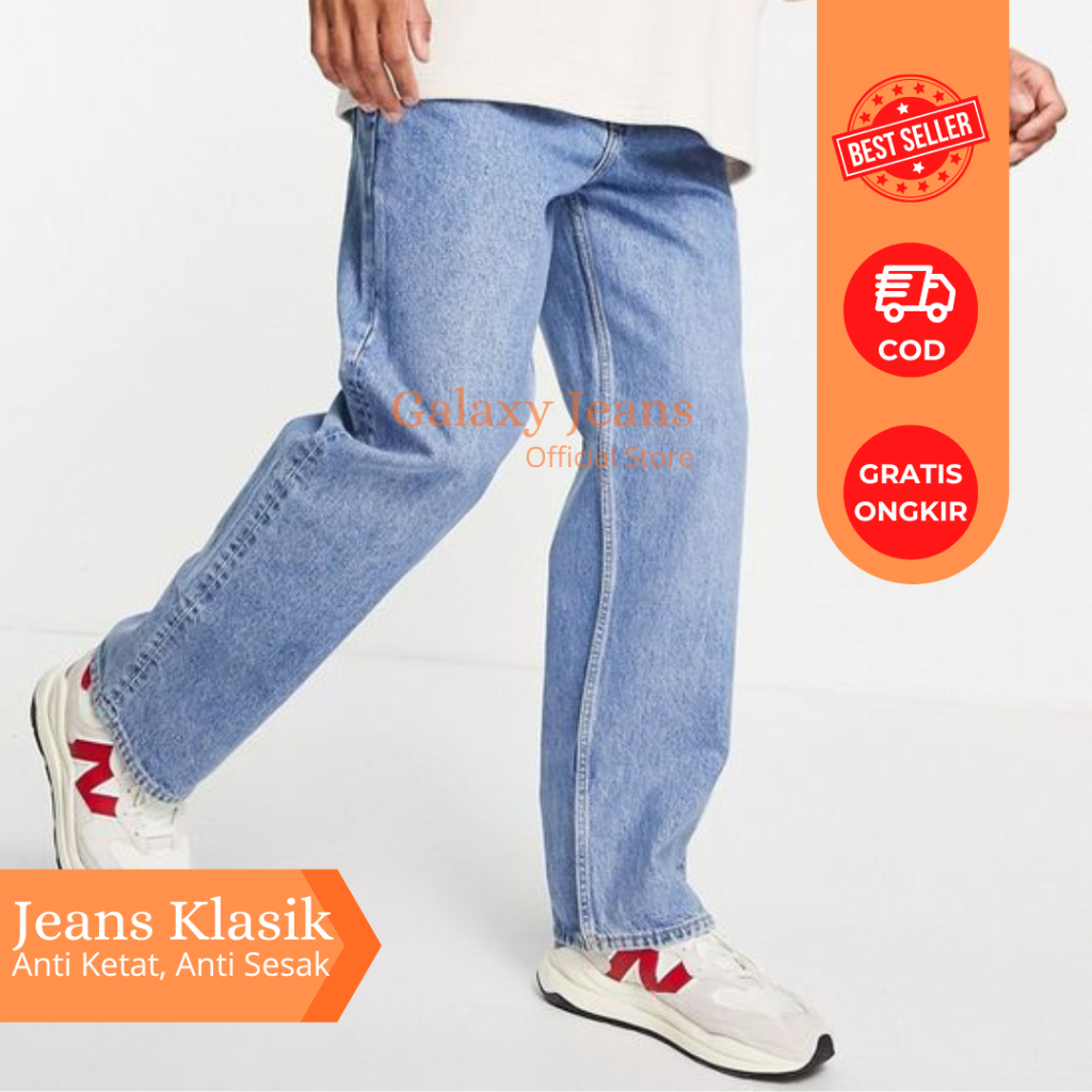 Jeans Pria Panjang Celana Denim Kulot Korean Style Baggy Pants Straight Gombrong Oversize Standar Re
