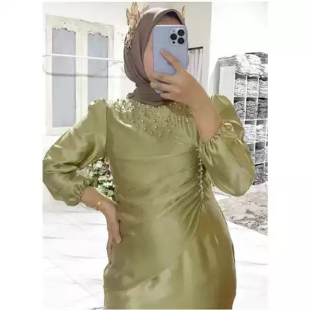 Drees Pesta Kondangan Vina Day Gamis Murah Lengan Moderen Remaja Satin Slim Kekinian Wisuda Burgundy