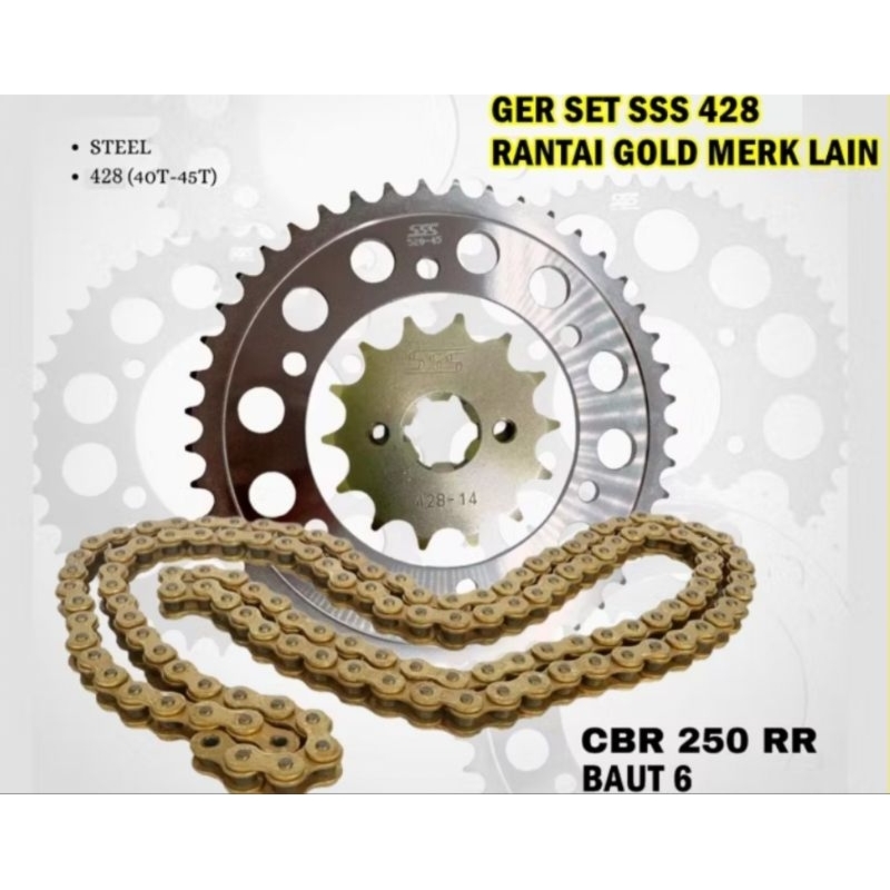 gear gir SSS 428 rantai gold Cb150r/Cbr 150 new  baut gir belakang 6