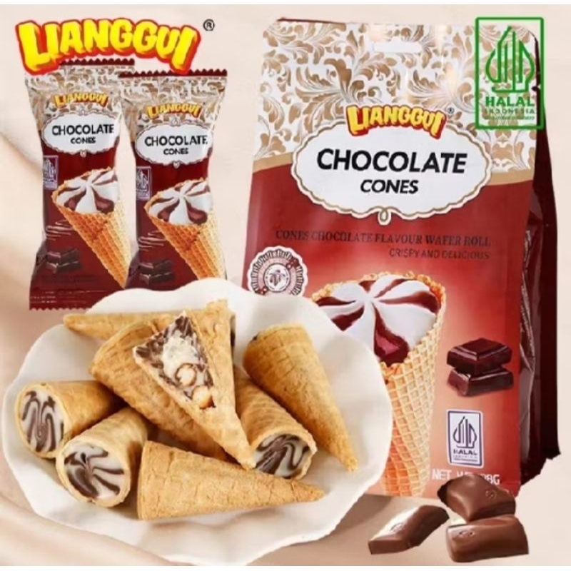 

Lianggui Chocolate Cones 108 gr Chocolate Flavour Wafer Roll Biskuit Coklat bentuk Ice Cream