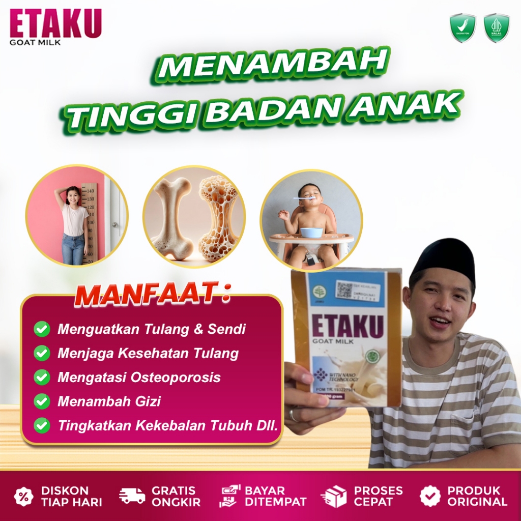 

Etaku Goat Milk Susu Kambing Etawa Bubuk Murni Solusi Untuk Peninggi Badan Suplemen Penambah Tinggi Badan Anak dan Dewasa