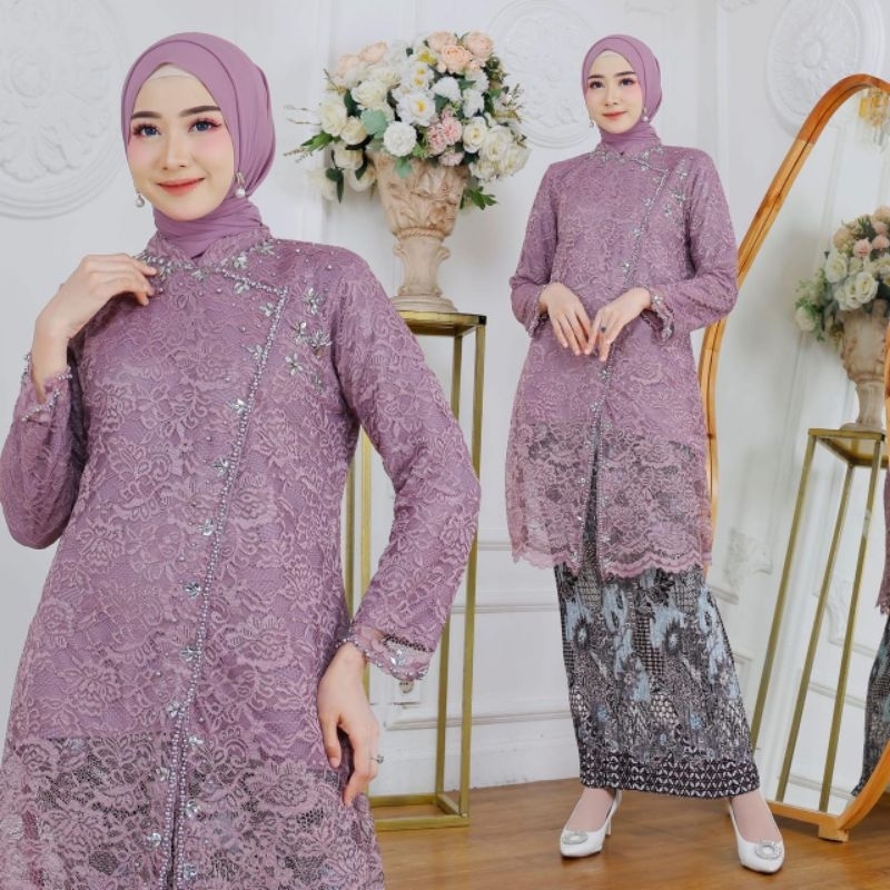 Kebaya Brukat Modern Payet Setelan Rok Plisket Model Terbaru Acara Pesta perpisahan Resmi Seragam Br