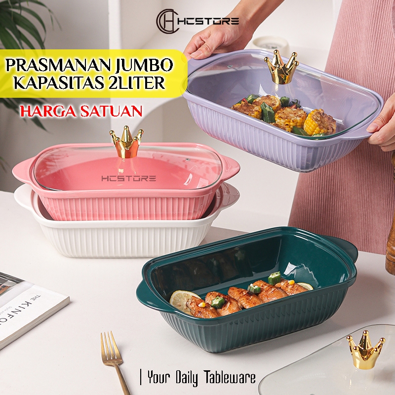 HCSTORE [SATUAN] PRASMANAN SINGLE JUMBO KERAMIK TUTUP KACA CROWN Tahan Panas Microwave Safe Piring K