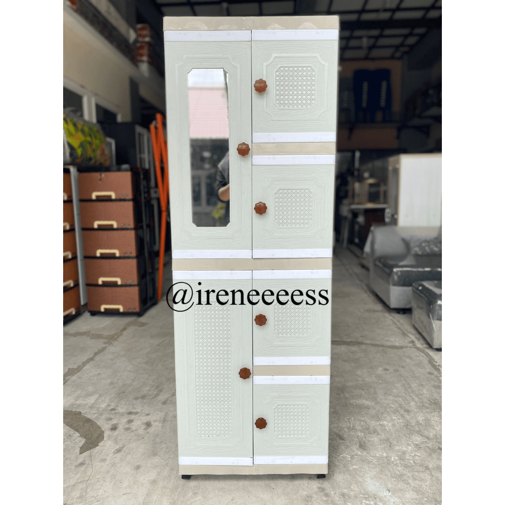 LEMARI PAKAIAN PLASTIK SERBAGUNA DILENGKAPI KACA / LEMARI MULTIFUNGSI FULL RAK ANTI AIR ANTI JAMUR A