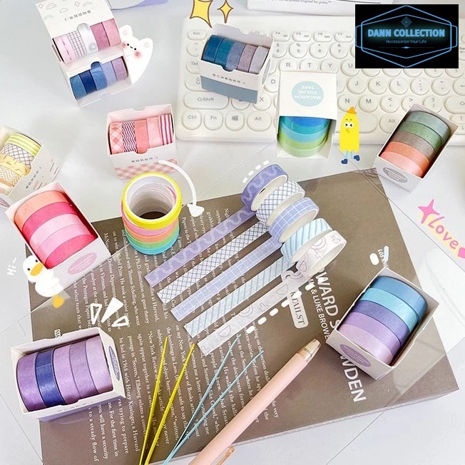 

DANN Masking Tape Set 5pcs Essential Collection Isi 5 Selotip Bahan Kertas Washi Warna Warni