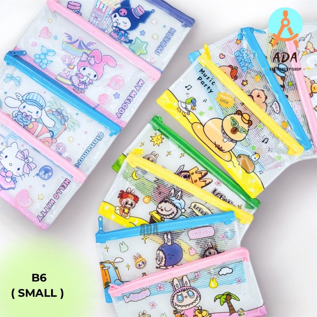 

B6 ZIPPER DOCUMENT BAG 7566 size SMALL (B6) KOMBINASI JARING&PVC/ LABUBU/SANRIO/CAPYBARA/ 7566