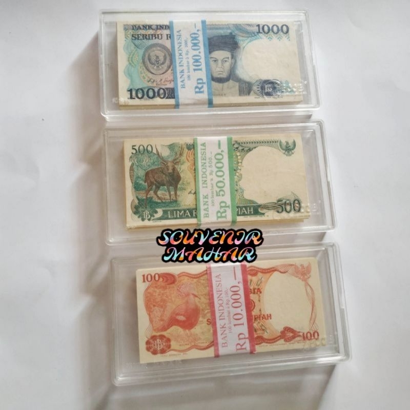 GRESS/BARU) Paket uang lama 3 lembar tahun 80an 100 burung dara goura 500 kijang menjangan 1000 sisi