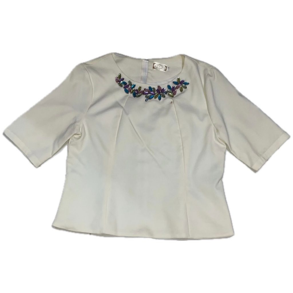 Preloved Top Atasan Wanita OGURI Blouse Broken White Bros Bunga Premium The Executive Vintage