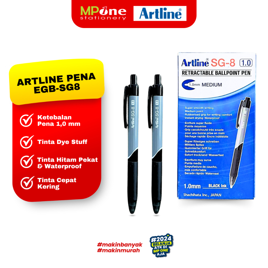 

(1 PCS) Artline Pena Cetek SG-8 1.0mm Tinta Hitam / Pulpen Ballpoint Retractable / Pena Bolpoin Artline (12pcs)