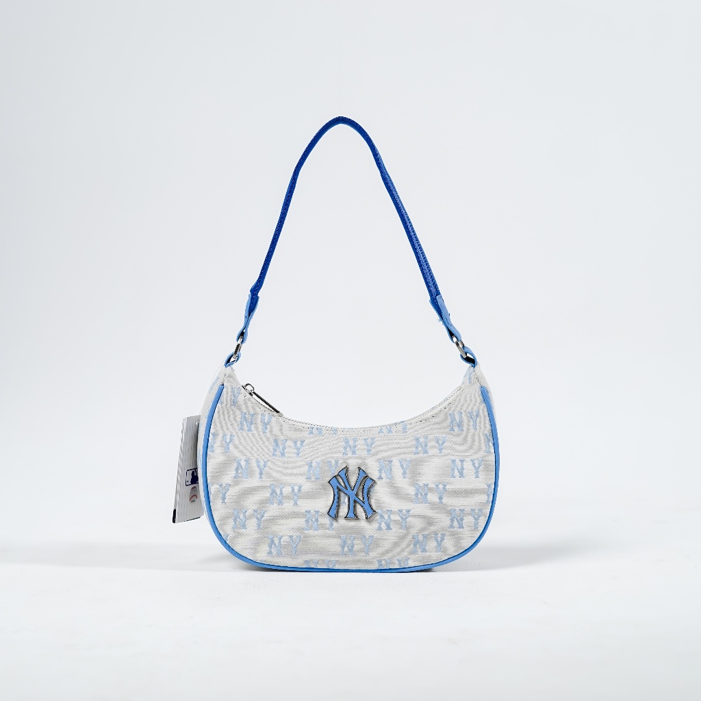 Tas MLB NY BLUE MONOGRAM CREAM SS24 HOBO BAG 100% ORIGINAL