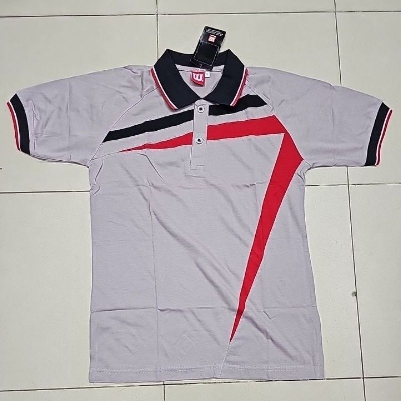 KAOS OLAHRAGA / BAJU SERAGAM OLAHRAGA POLO KATUN ABU KOMBINASI HITAM DAN MERAH