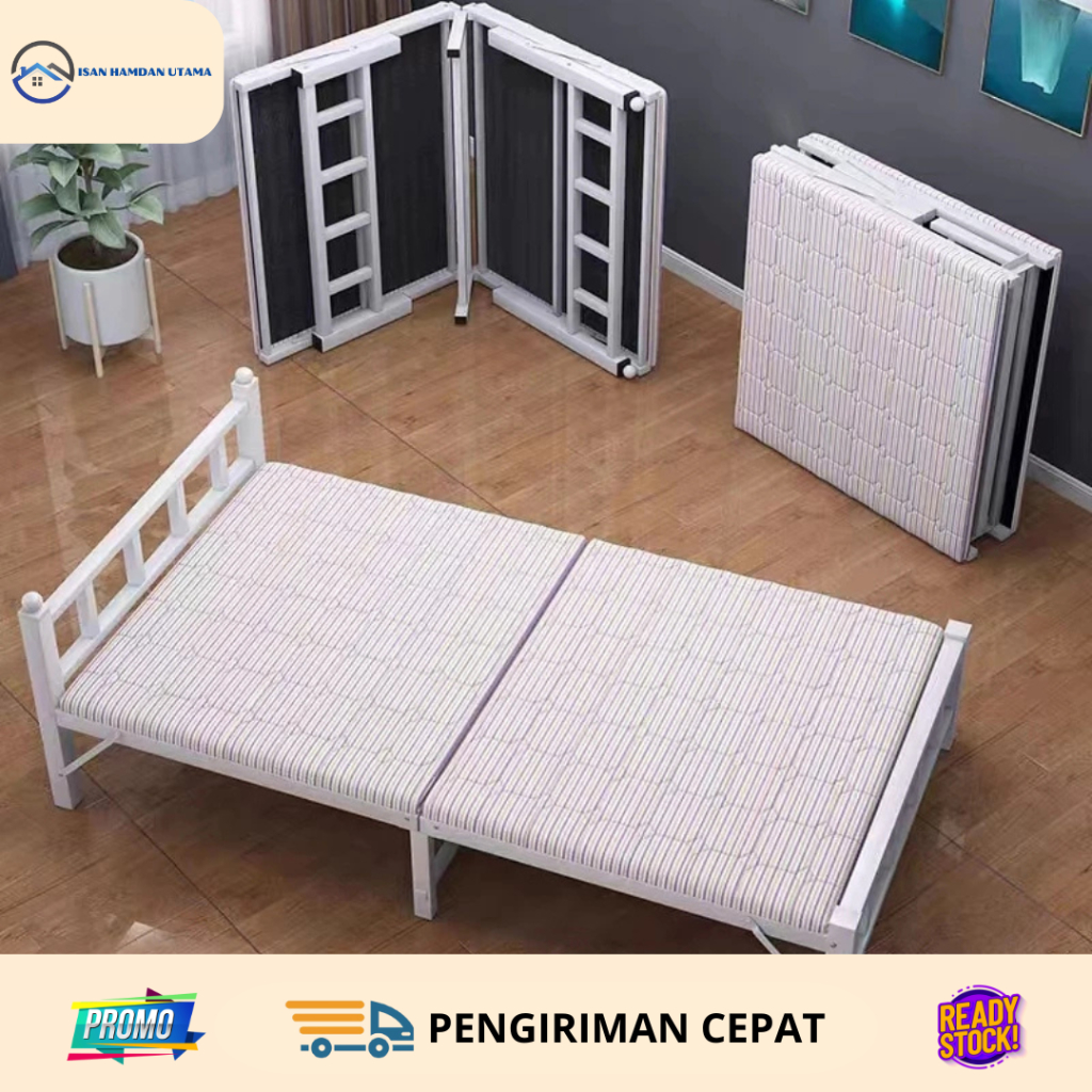 ISAN Ranjang Besi Lipat Folding Bed Portabel Dipan Tempat Tidur Tempat Tidur Lipat Minimalis