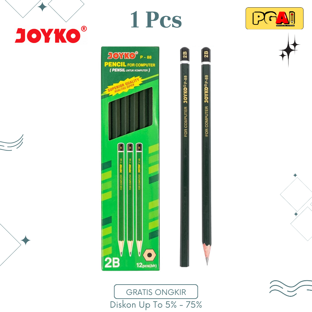 

(PGAI) PENSIL PENCIL 2B FOR COMPUTER JOYKO P-88 1 PCS KUALITAS SUPER ALAT TULIS STATIONERY Kayu