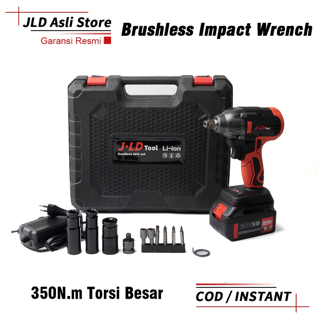 JLD 88Vf Impact Wrench Cordless 350n.M Impact Baterai Brushless Impact Murah Promo Impek Buka Baut M