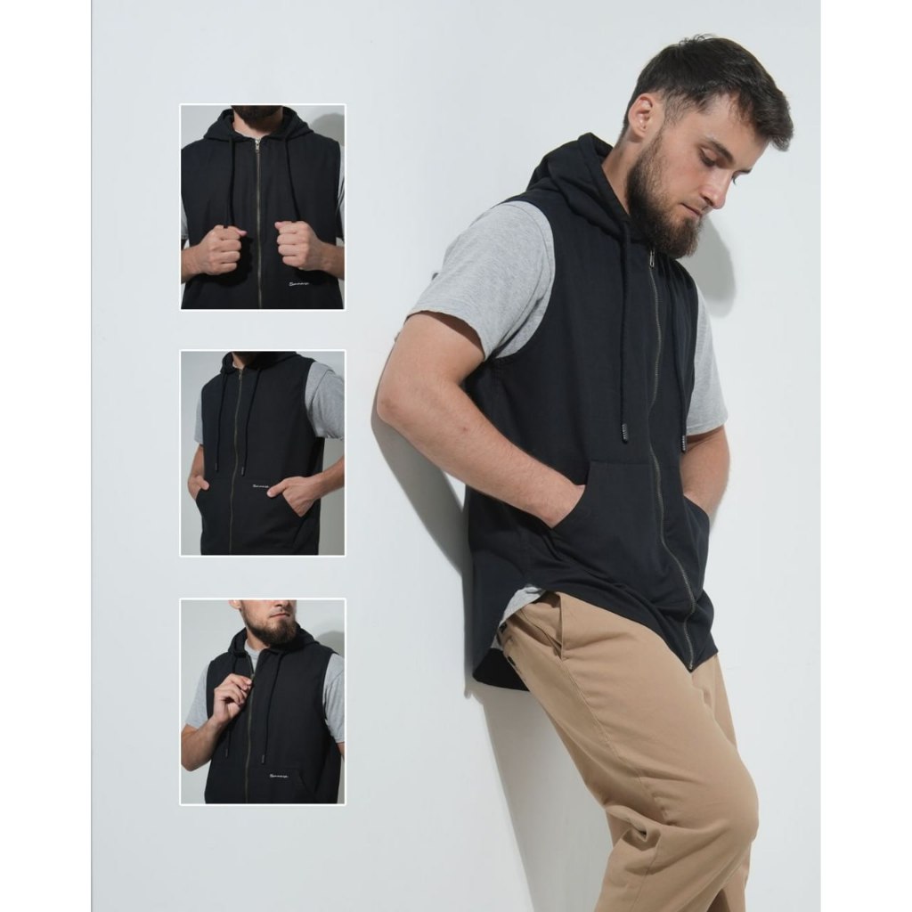 SAMASE - Rompi Sholat Hoodie Pria | FULL ZIPPER | Kupluk Premium Harian Elegan