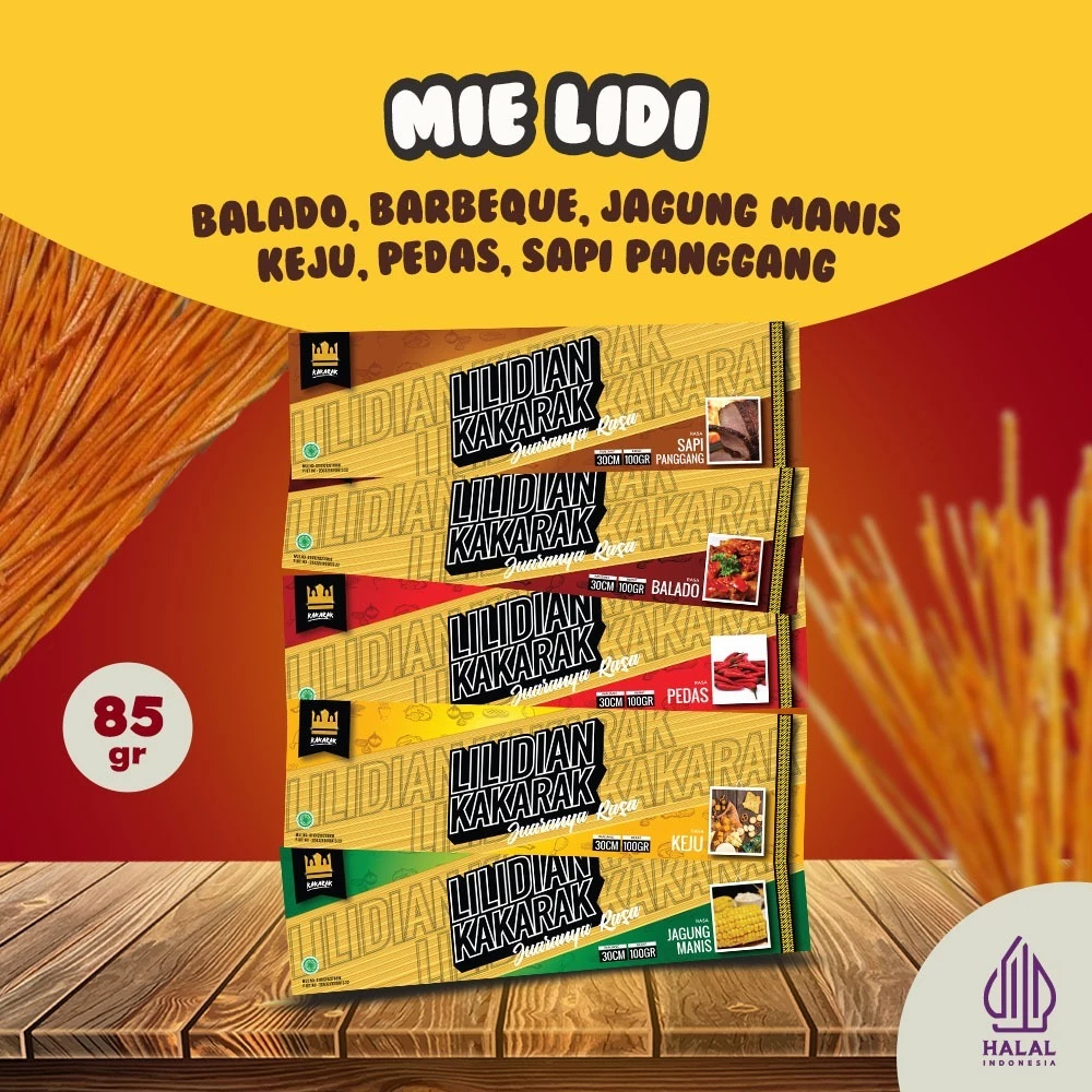 

[FLASH SALE] Lilidian Series Mie Lidi Cemilan Panjang 30CM Rasa Sapi Panggang Pedas Balado Hot Spicy Keju dan Jagung Manis - 85gr