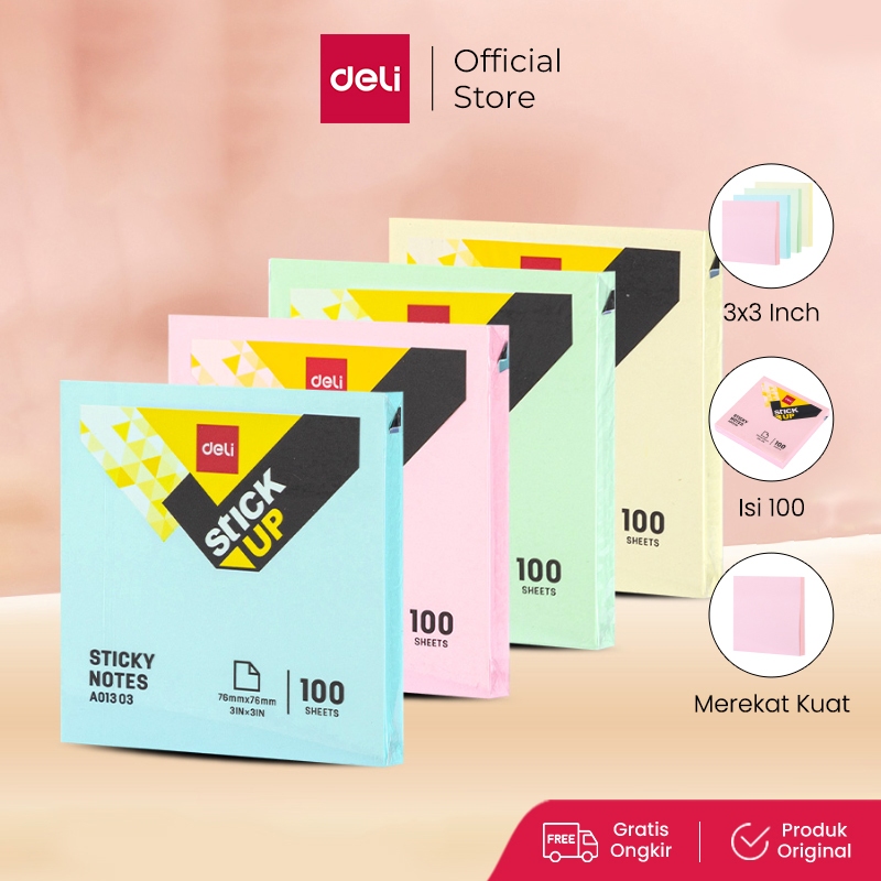 

Deli Memo tempel - Sticky Notes 3"x 3" 100 Sheets perekat yang kuat dan tahan lama EA01303