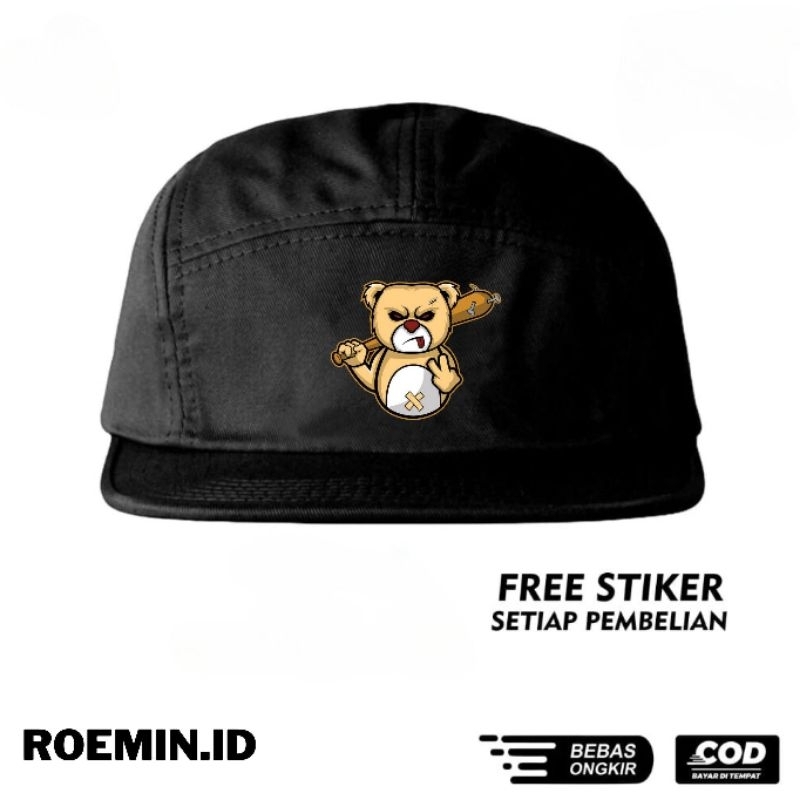 Topi Skena Roemin.id Warna Hitam Dengan Logo Sablon Unik GRAFFITI Beruang Simpel Topi Skena Topi Sna