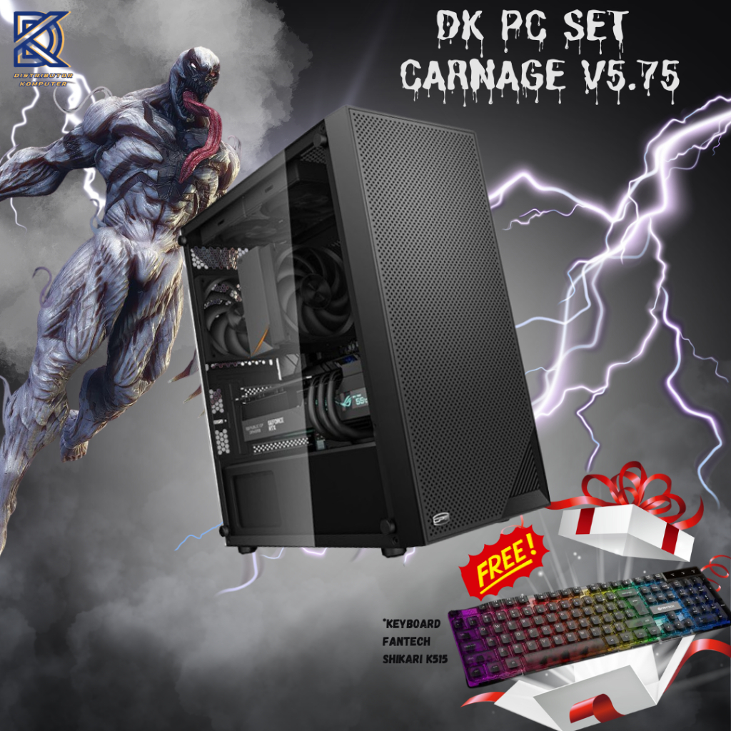 DK PC SET CARNAGE V5.75 | PC RAKITAN AMD RYZEN 5 7500F | RX6600 | A620M | 2X8GB 5200MHZ | SSD 1TB |5
