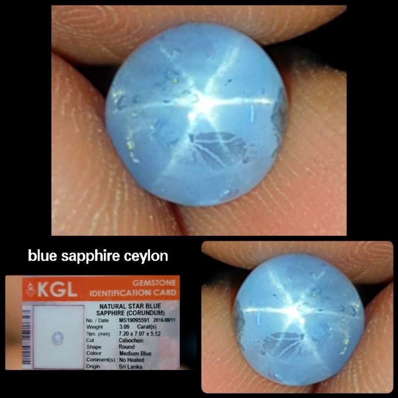 BLUE SAPPHIRE STAR CEYLON + MEMO.KGL