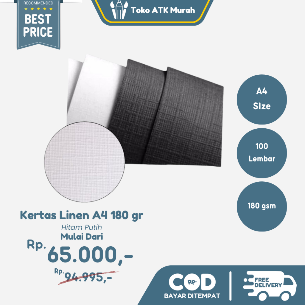 

Kertas Linen A4 180 gr Warna Hitam / Putih (100 lembar)