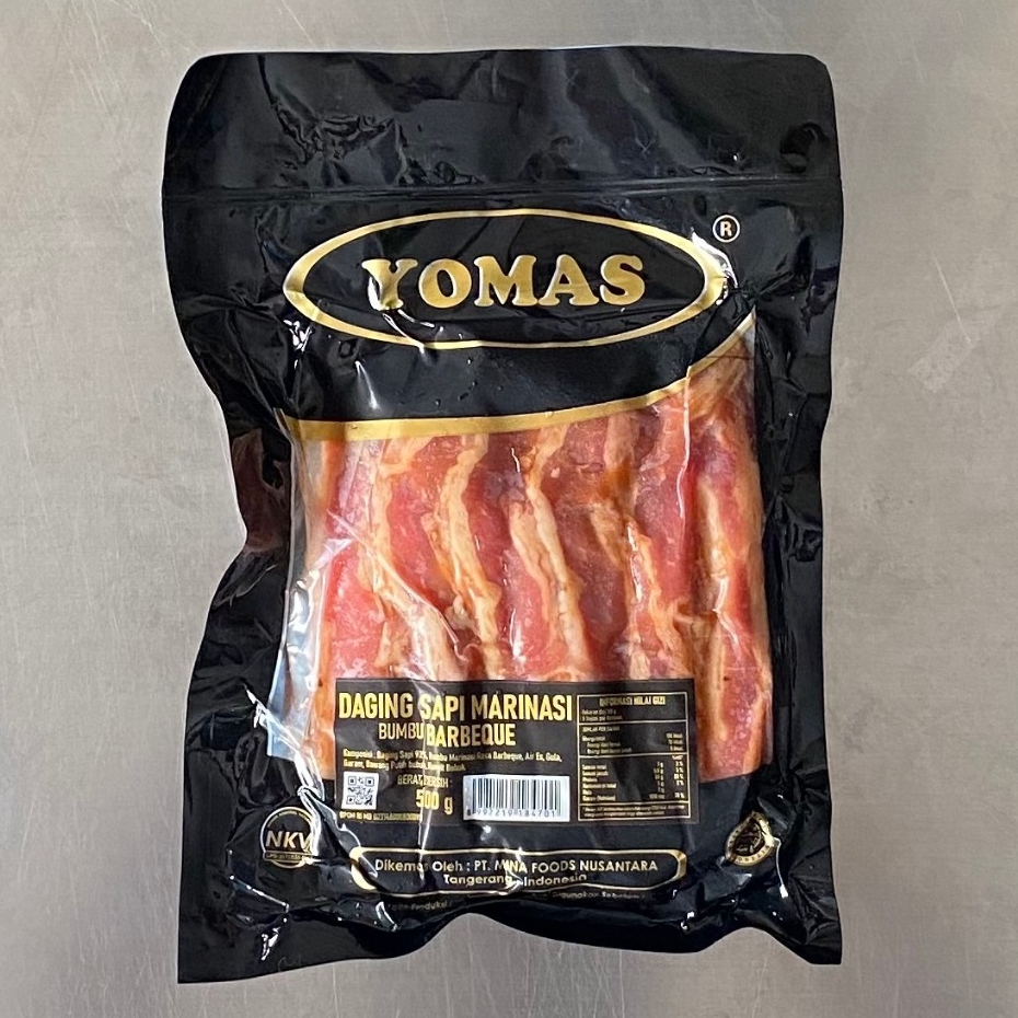 

Yomas Beef Slice Marinated BBQ - Lada Hitam 500gr / Daging Slice Marinasi
