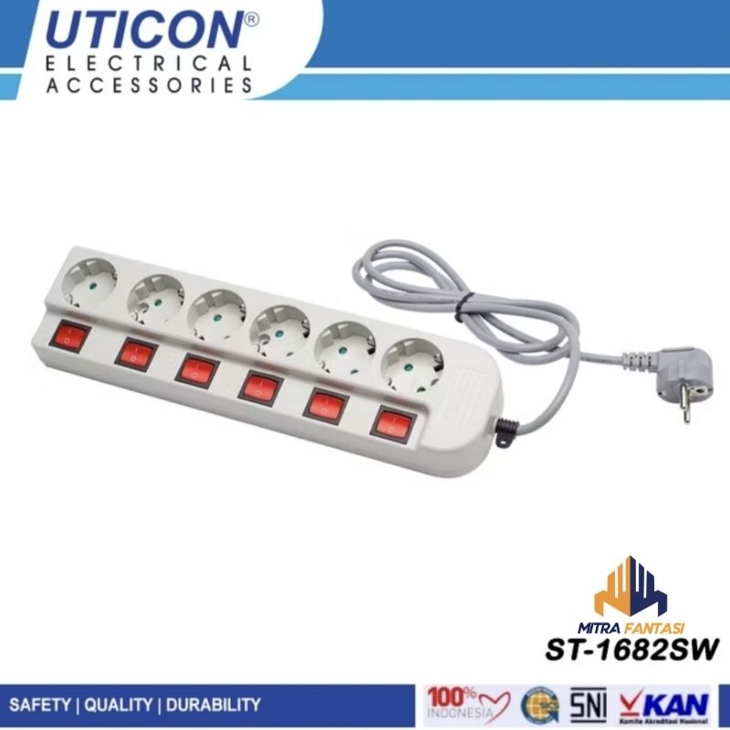 Stop Kontak UTICON 6 Lubang ST1682SW Stopkontak Multi Saklar On Off ST 1682SW 1682 SW Soket Terminal