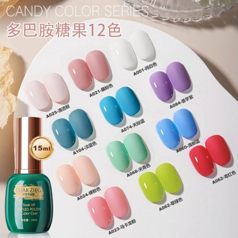 Charzieg Kutek Gel Seri Warna Candy Macaron /  Kutek Gel Charzieg Nail Art Kuku 15ml