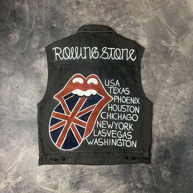 Vest Denim Uniqlo Custom Painting “RollingStones”