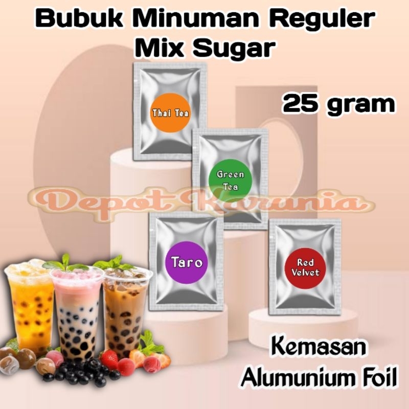 

Bubuk Minuman Rasa 25gr Regular Mix Sugar Serbuk Minuman Kekinian