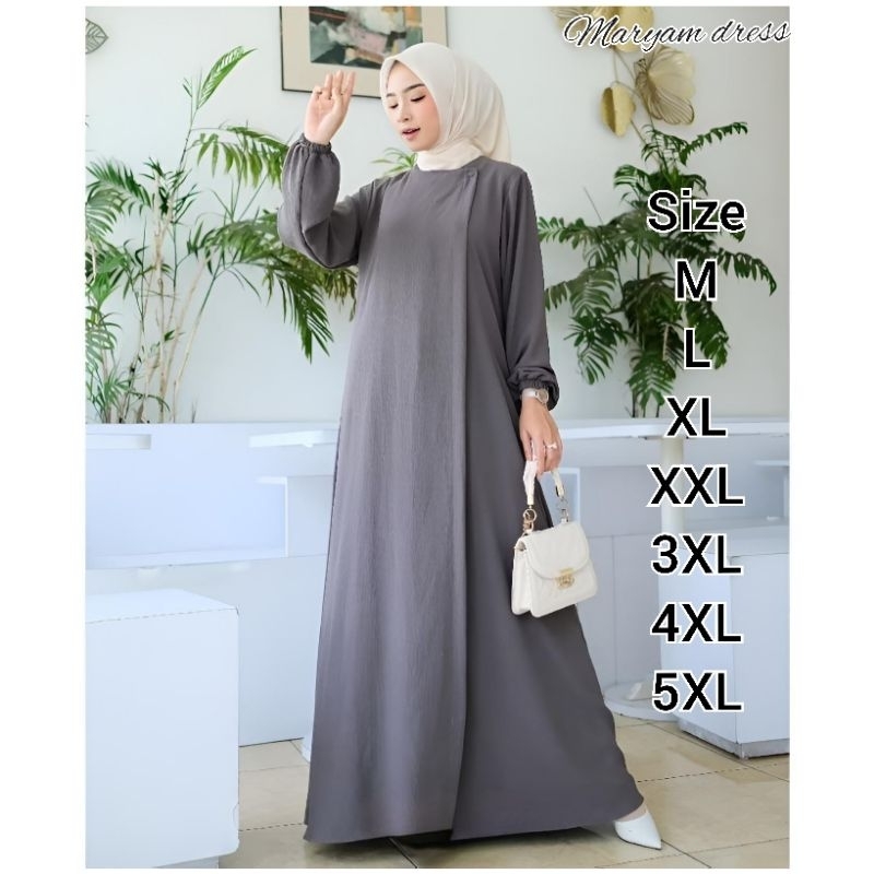 Gamis Pesta Kondangan Lebaran Terbaru Wanita Remaja Muslim Maryam Dress Hitam Bahan Crinkle Airflow 