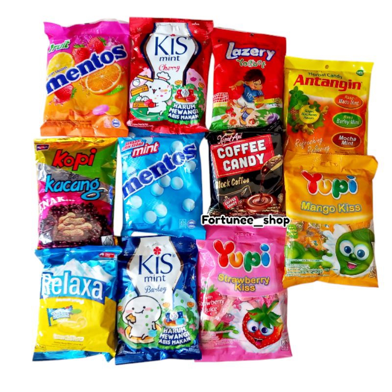 

PERMEN PACK isi 50 / Mentos / Kopi Kacang / Kis Mint / Relaxa / Lazery Mini / Coffe Candy / Yupi / Antangin