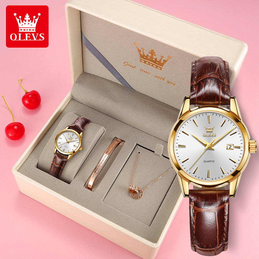 TERMURAH OLEVS Jam Tangan Wanita Anti Air Original Branded Analog Terbaru Elegan Kulit Cewek