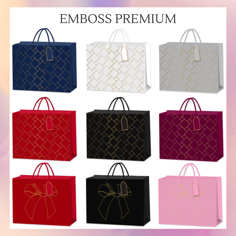 

Paper Bag Tali Horizontal Emboss Kertas Premium / Godie Bag Had Bag Timbul Glamour Elegan