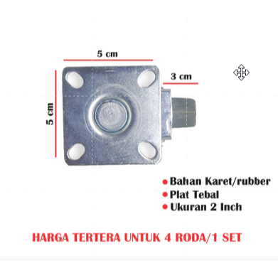 RB FUKUDA Roda Kastor 2 Inch ORANGE TEBAL Hidup TANPA REM / Castor Swifel Plate Etalase Troli PER