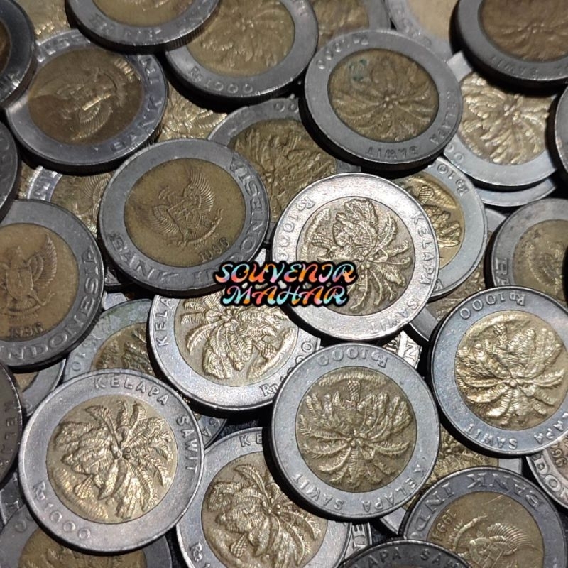 Original uang kuno koin 1000 kelapa sawit tahun campur belum cuci