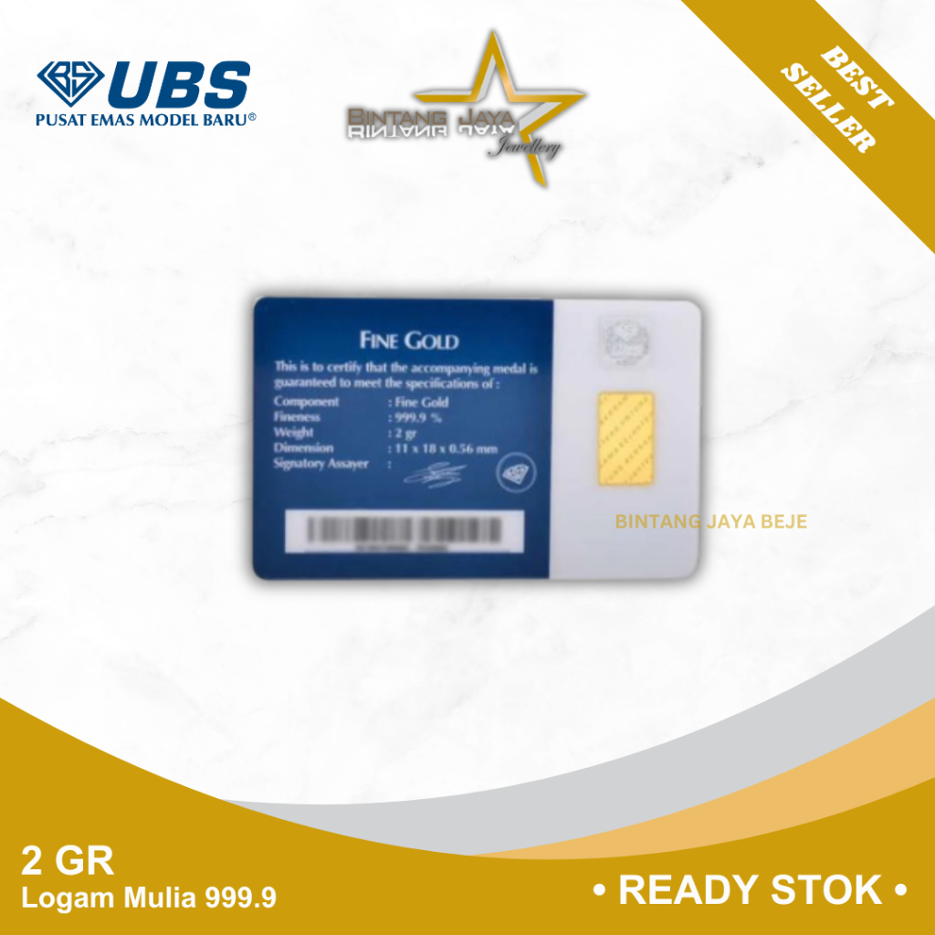 Logam Mulia UBS 2 gr gram Emas (LM) GoldBar Kadar 999.9 Sertifikat Mas UBS Gold Batangan Bersertifik
